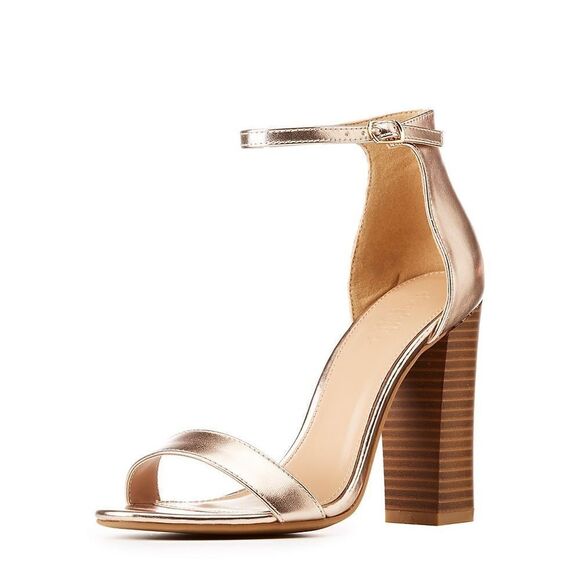 Chic Champagne Metallic Ankle Strap Sandals - Picture 1 of 7
